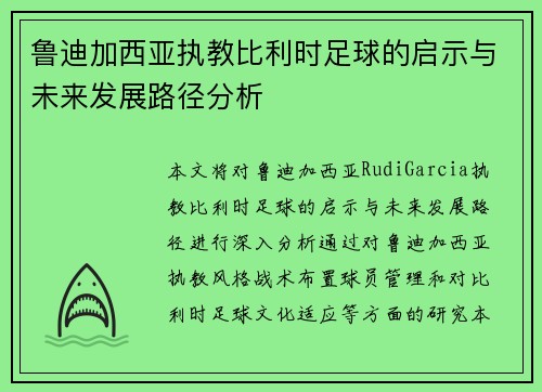 鲁迪加西亚执教比利时足球的启示与未来发展路径分析
